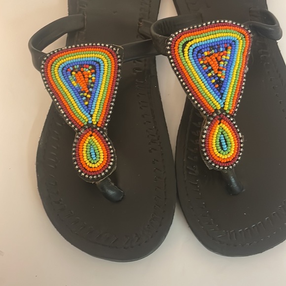 African Handmade Beaded Sandals Size 7 - Picture 2 of 4